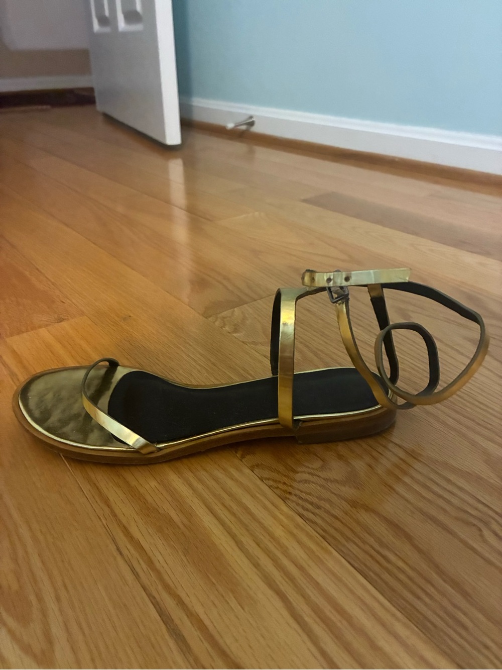 Tibi Colby Gold Metallic Ankle-Strap Flat Sandal 7.5 37.5